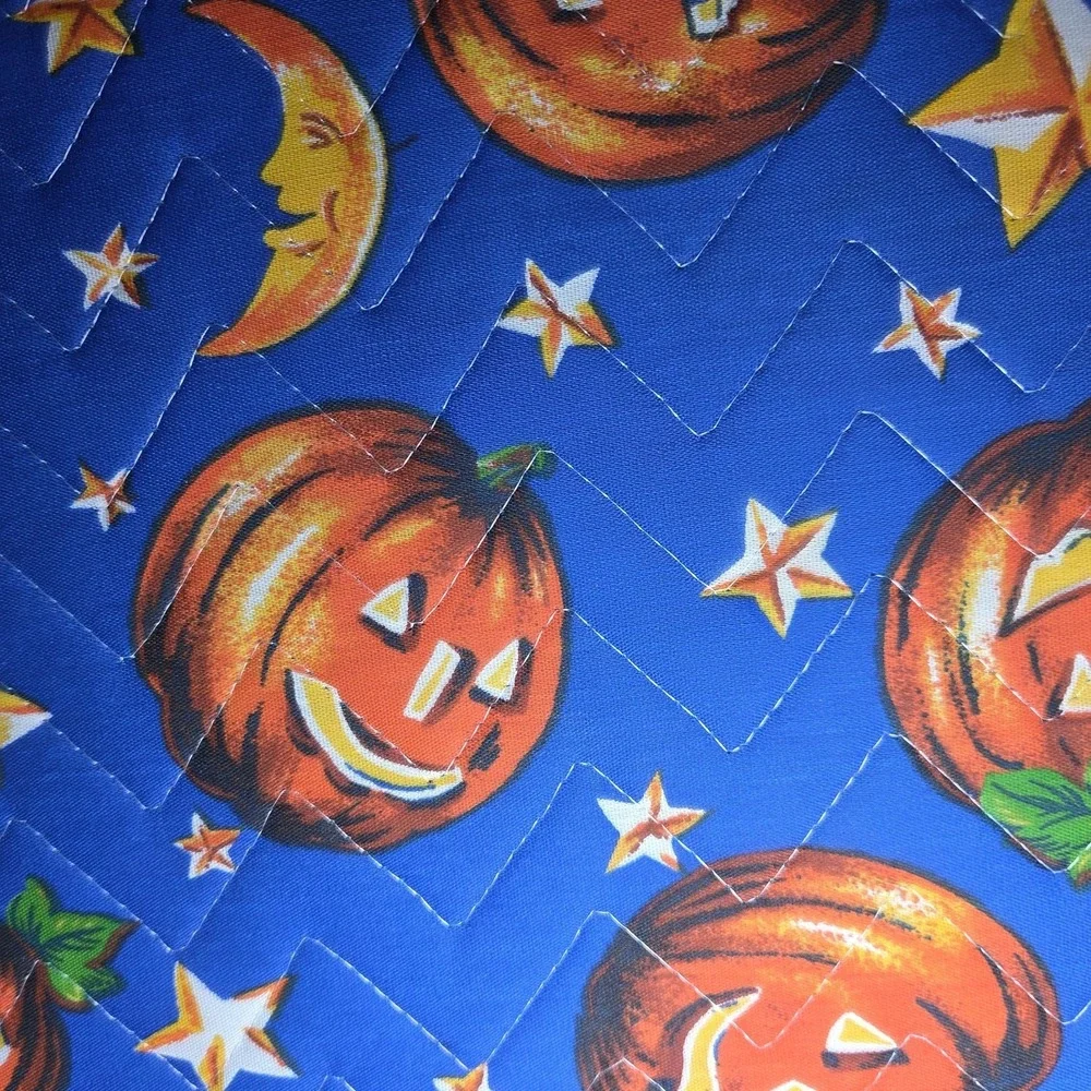 Set of 4 Vintage Halloween Jack-O'-Lantern Quilted Fabric Placemats Pumpkin Moon